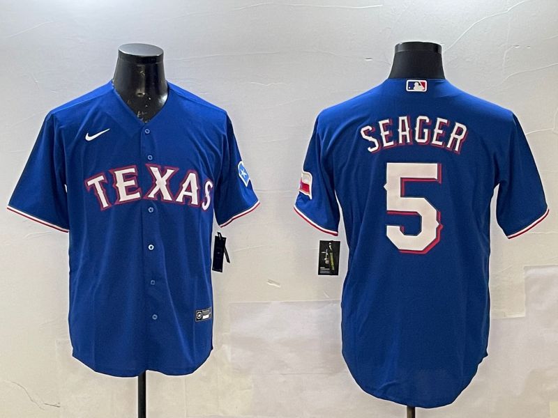 Men Texas Rangers #5 Seager Blue Game 2025 Nike MLB Jersey style 1